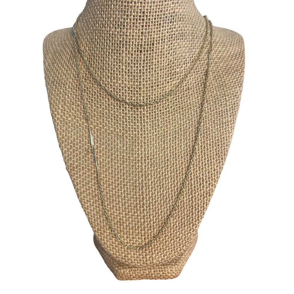 Vtg  Gold Tone Long Chain Necklace Bar Accents Spring Ring Clasp Can Double 55"